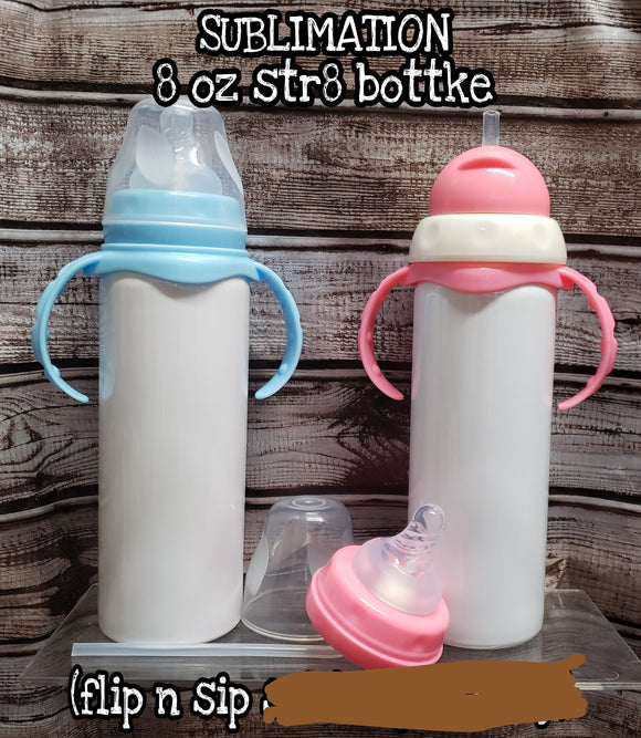 8 Oz. Str8 Bottle subllimation (2 lids) straight